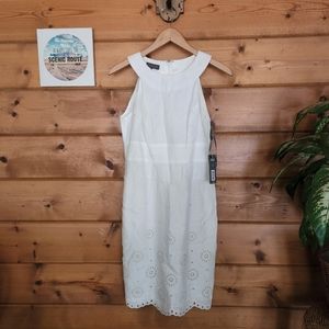 Kristin Davis NWT White Linen Lace Eyelet Dress Halter Scalloped Lined $168 Sz 4